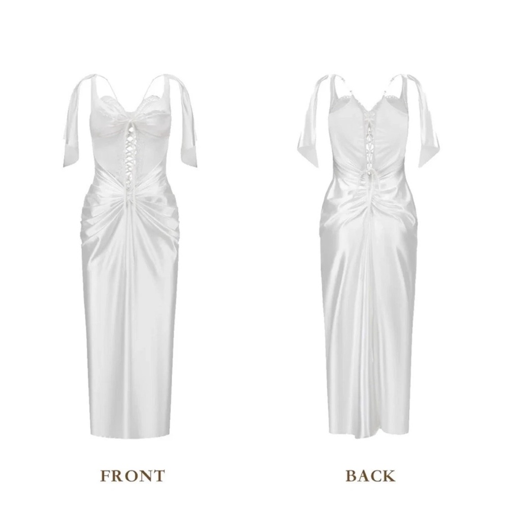 NWT LACEMADE womens plus size 0X white satin st. Phoenix lace up corset dress - Picture 5 of 7